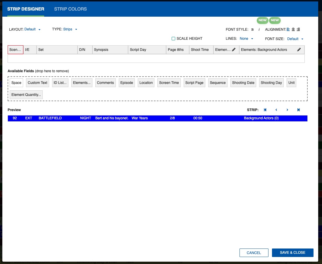 Strip Designer window overview