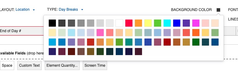 Day Breaks color and font settings