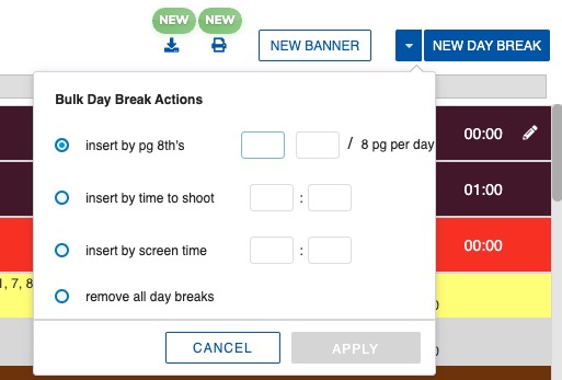 Down arrow next to Day Break option