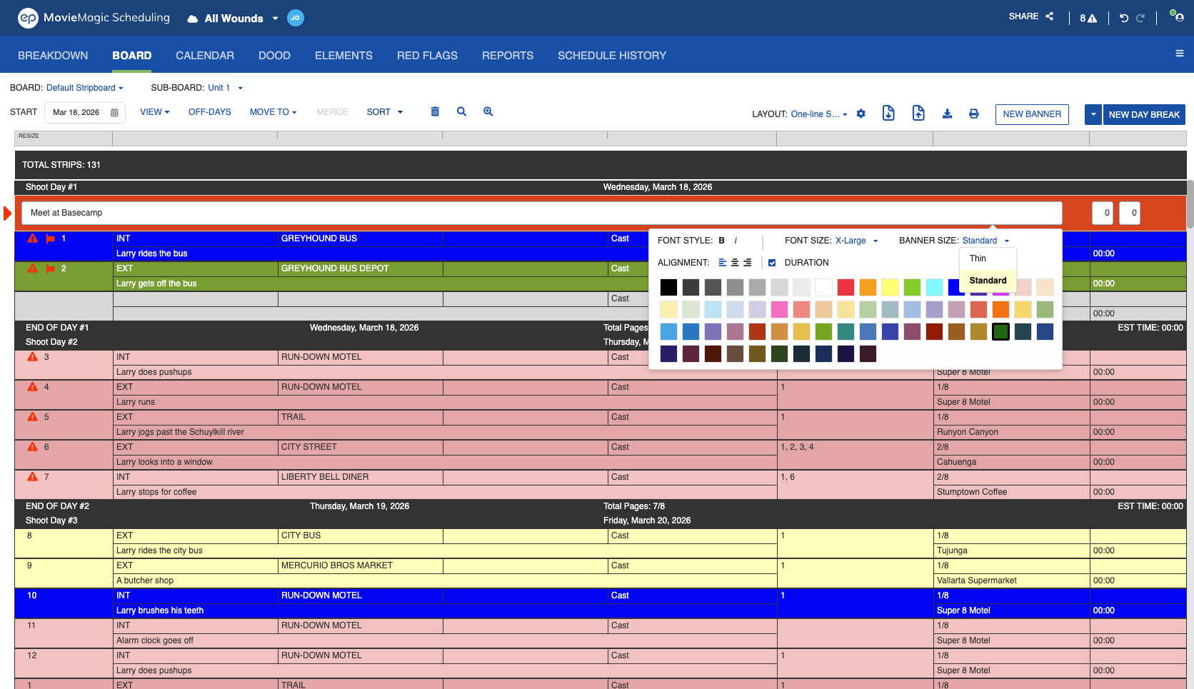 Banner edit modal with the BANNER SIZE dropdown set to Thin or Standard