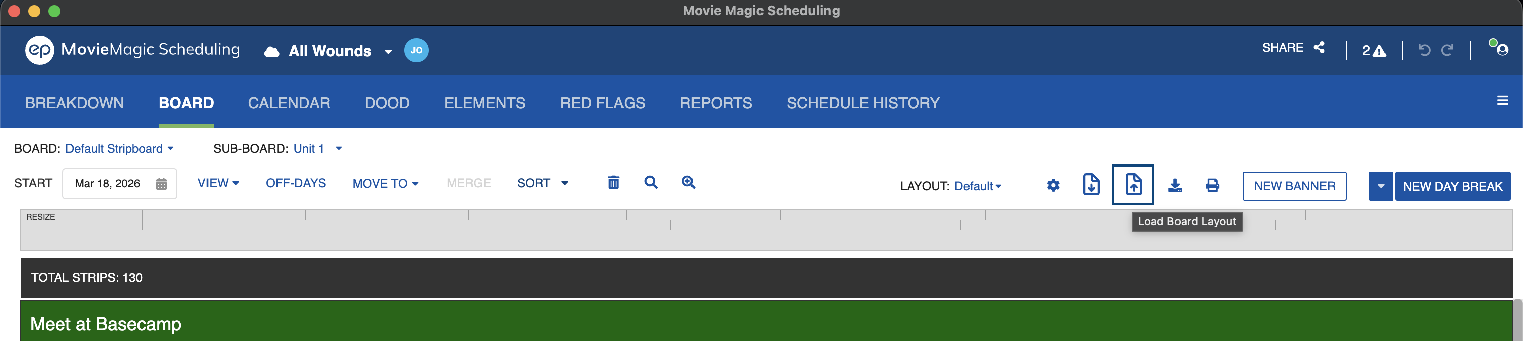 Board toolbar with the Load Board Layout icon highlighted