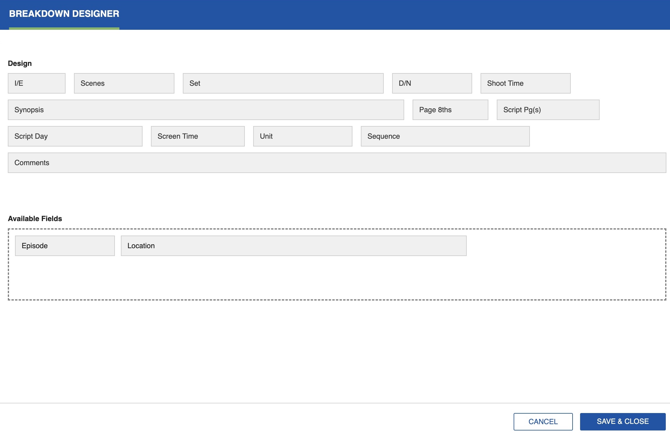 Drag and drop fields