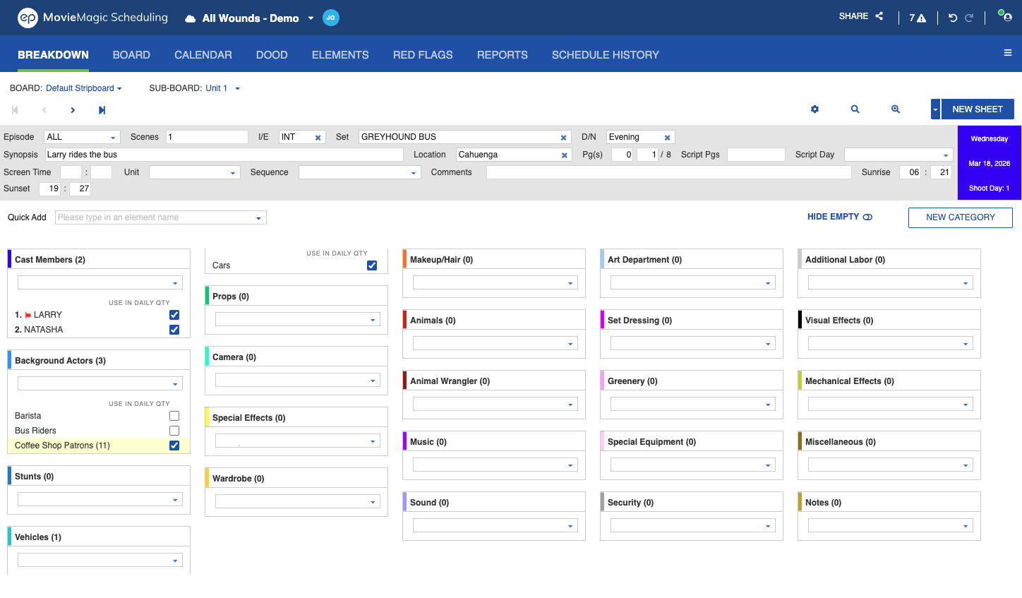 Element row with the Use In Daily Qty checkbox
