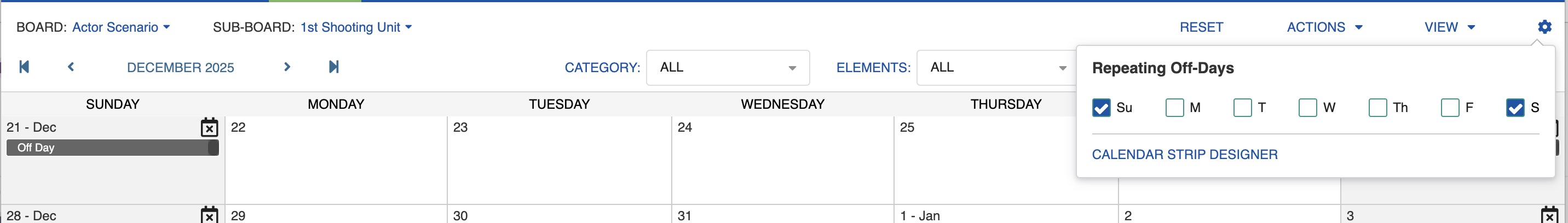 Working week settings