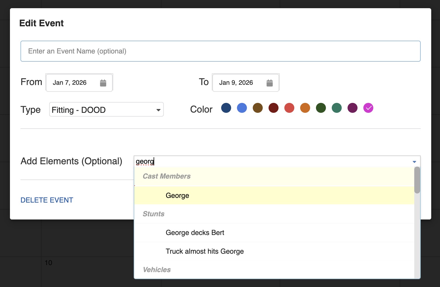 Event with Element assigned