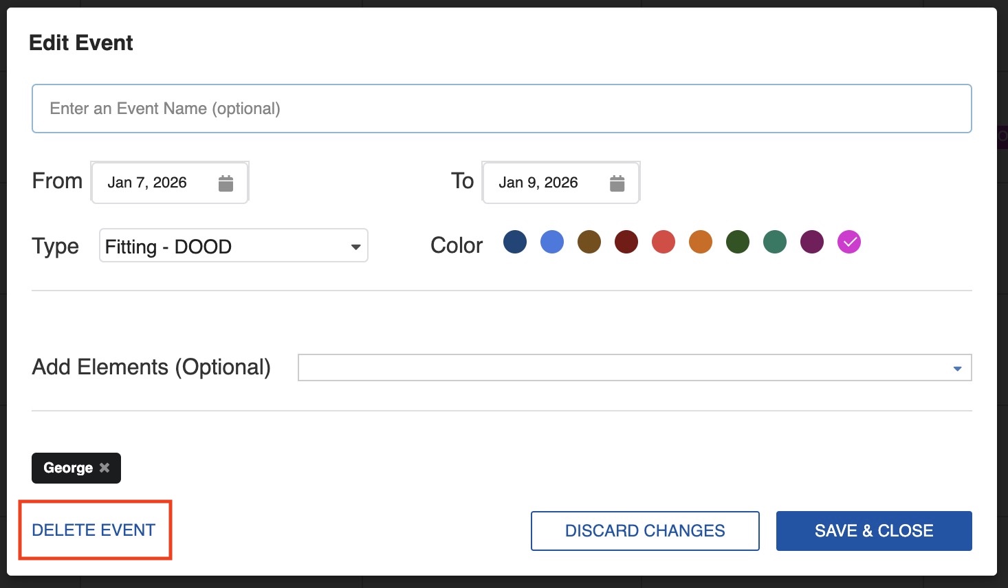Delete Event confirmation