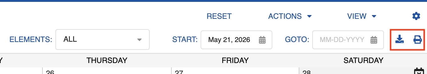 Export and Print icons