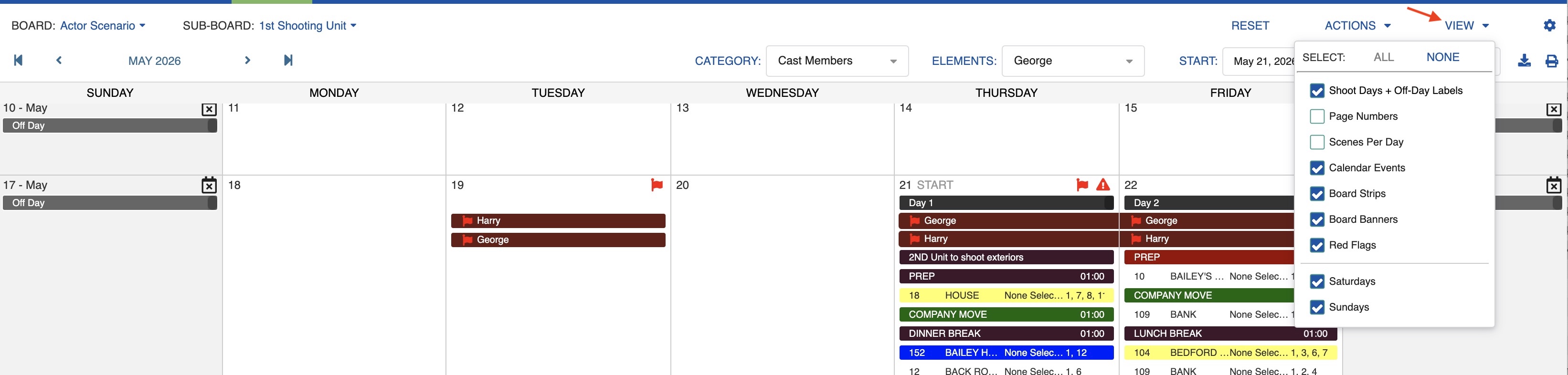 View dropdown options