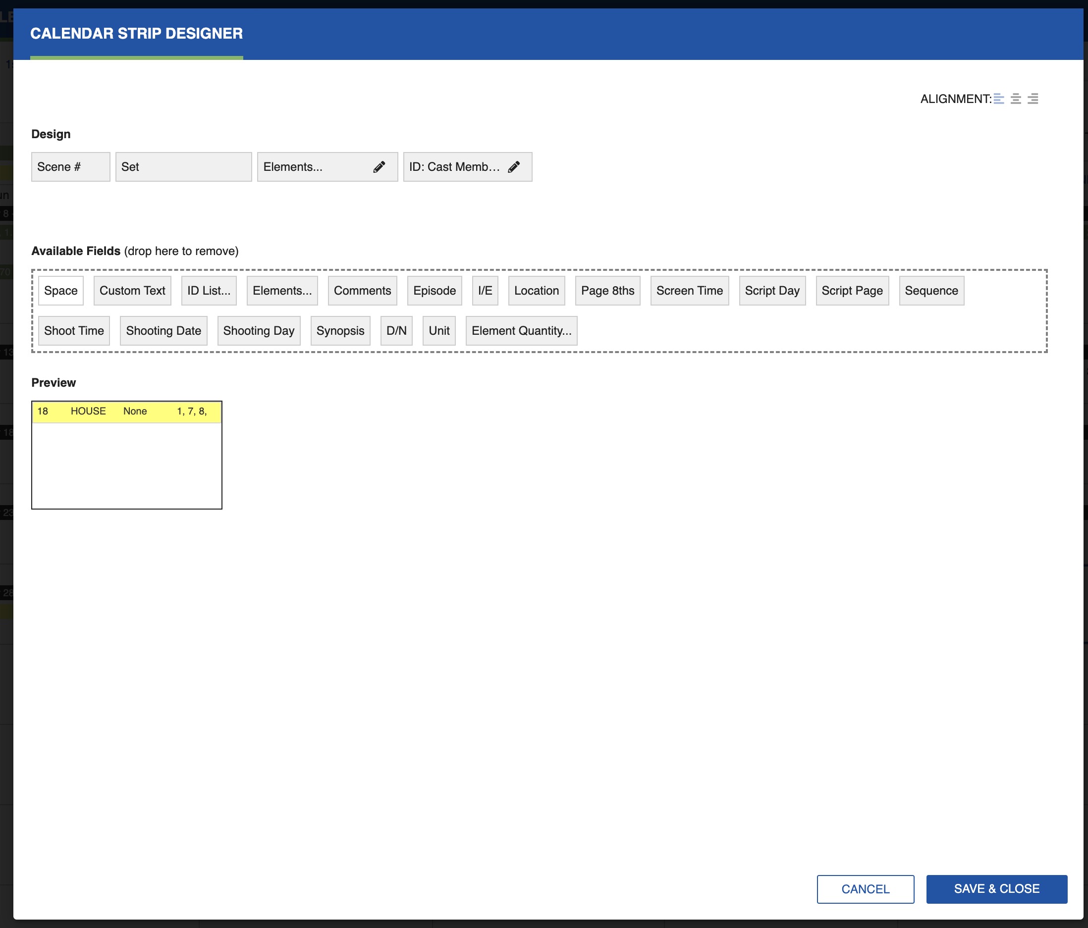 Calendar Strip Designer drag and drop