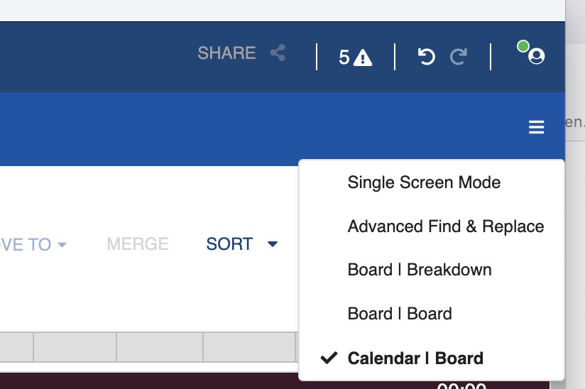 Calendar/Board split screen option