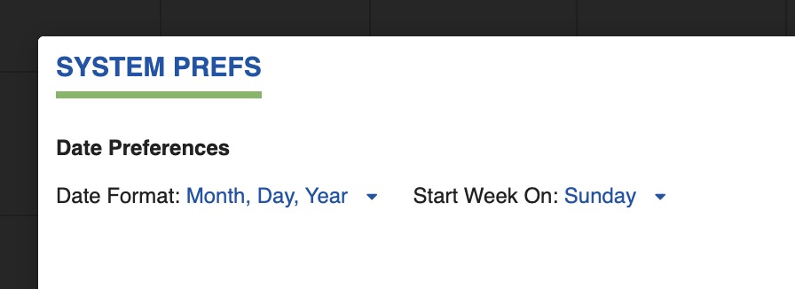 System Preferences for working week