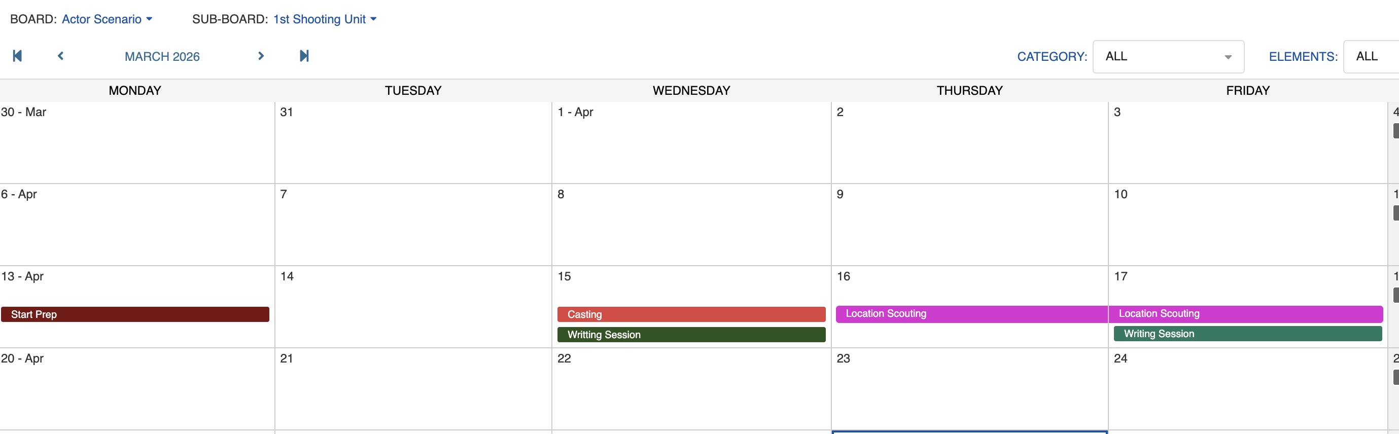 Events in the Calendar