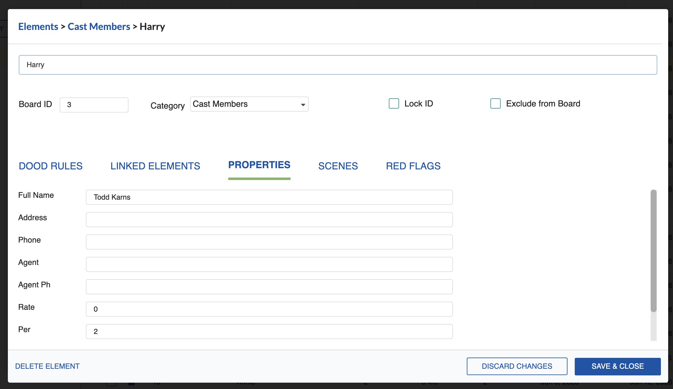 Element Properties tab