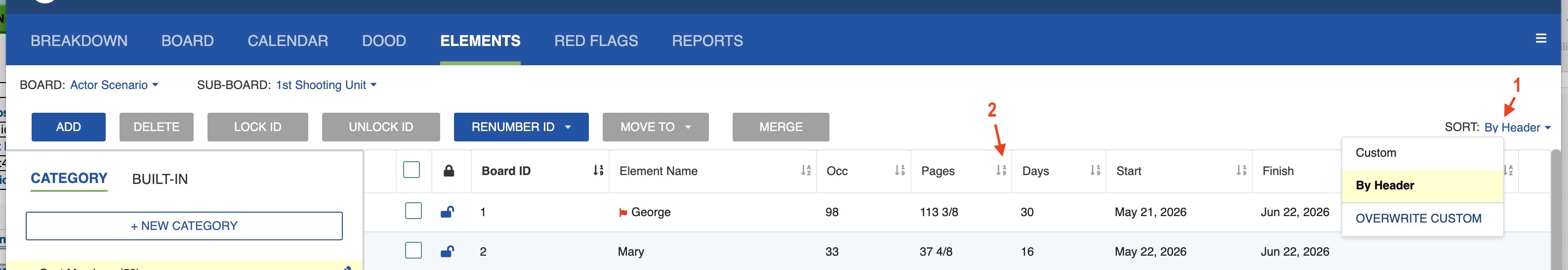 Sort by Header option
