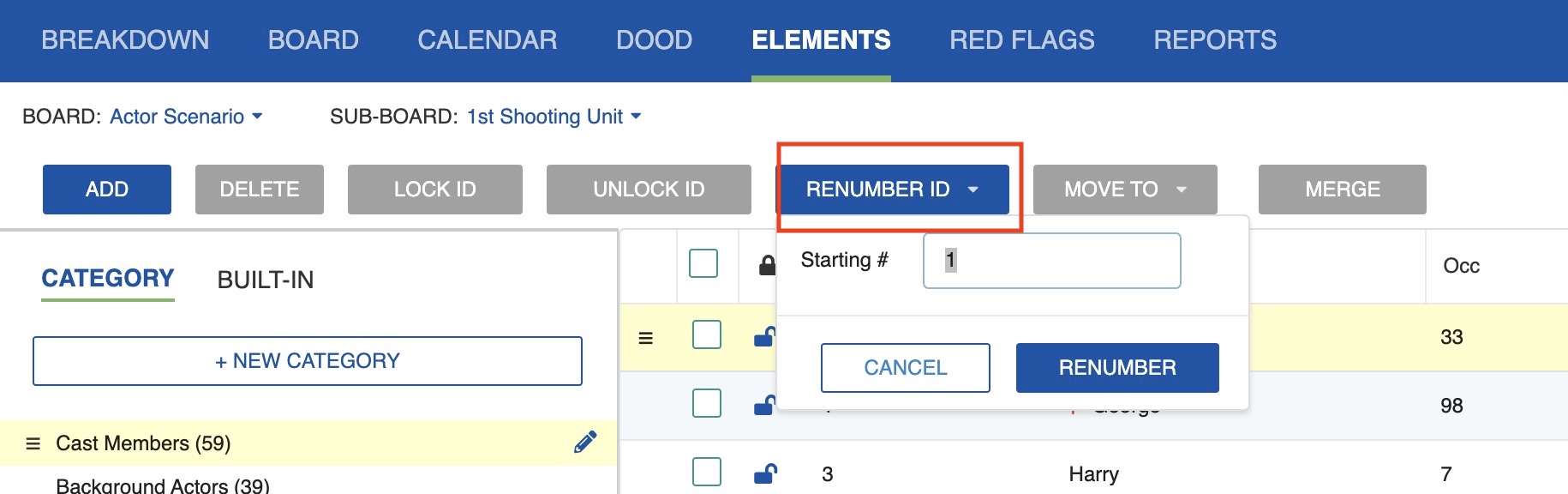 Renumber ID button