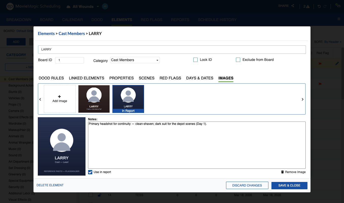 IMAGES tab with one image marked as the report image and the badge on its thumbnail