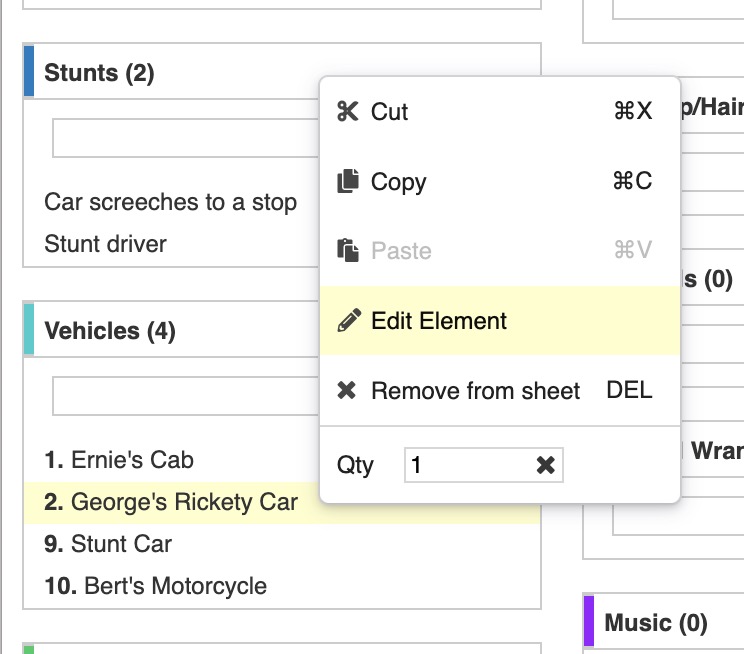 Edit element from breakdown