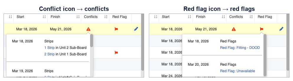 The conflict icon view and the Red Flag icon view on the same element in the Elements tab