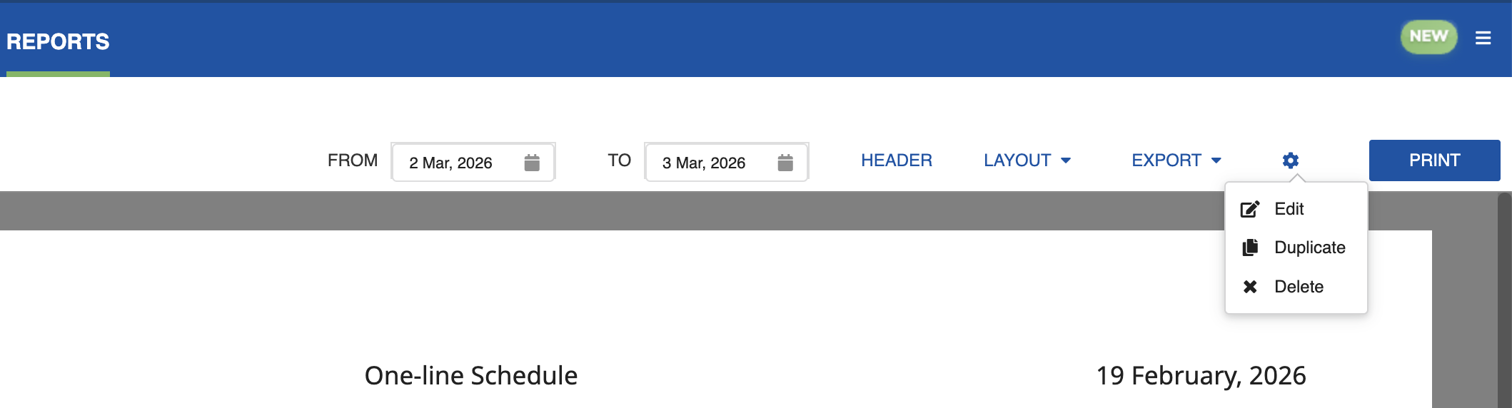 Settings icon at top of Report pane