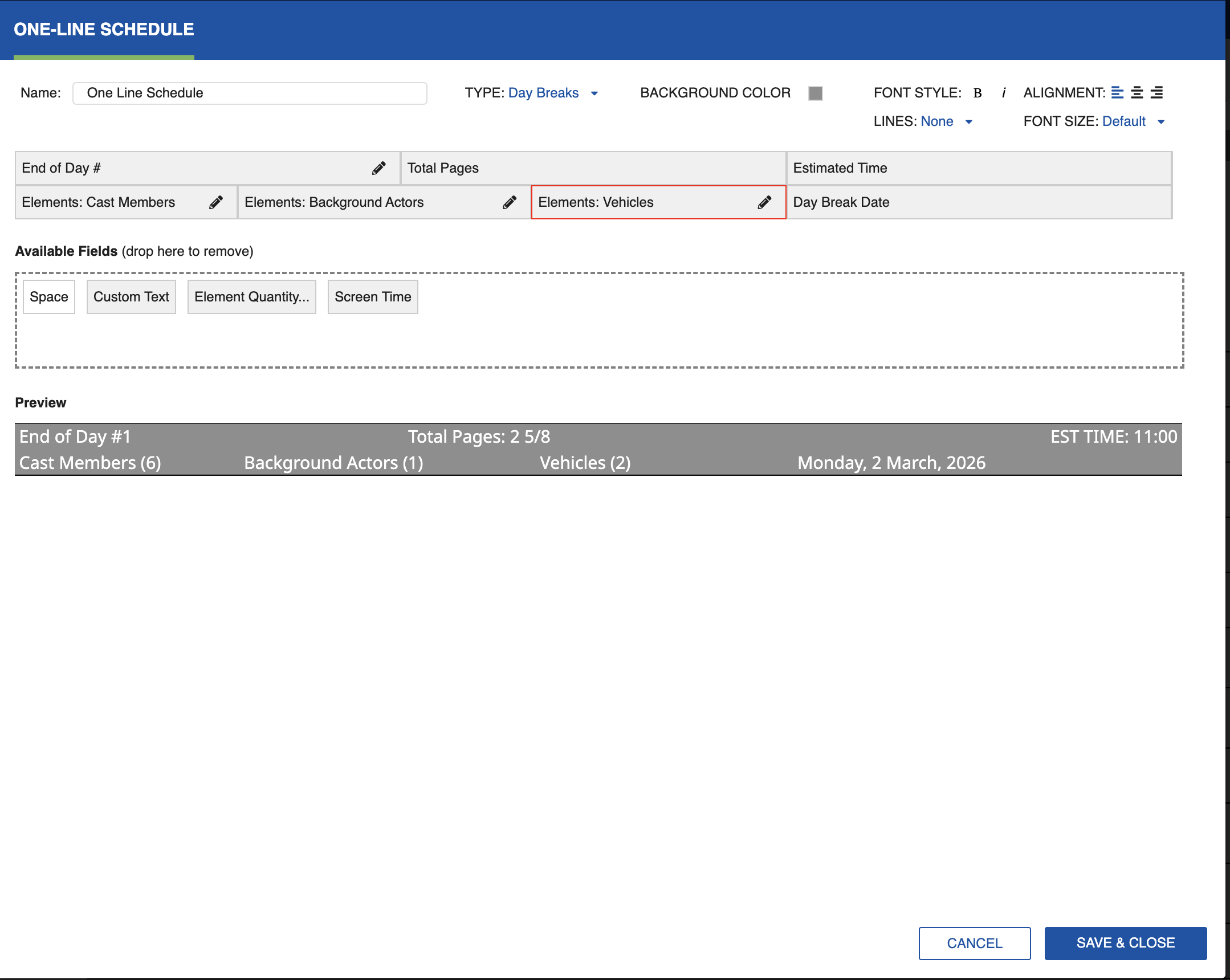 Preview of Day Break layout
