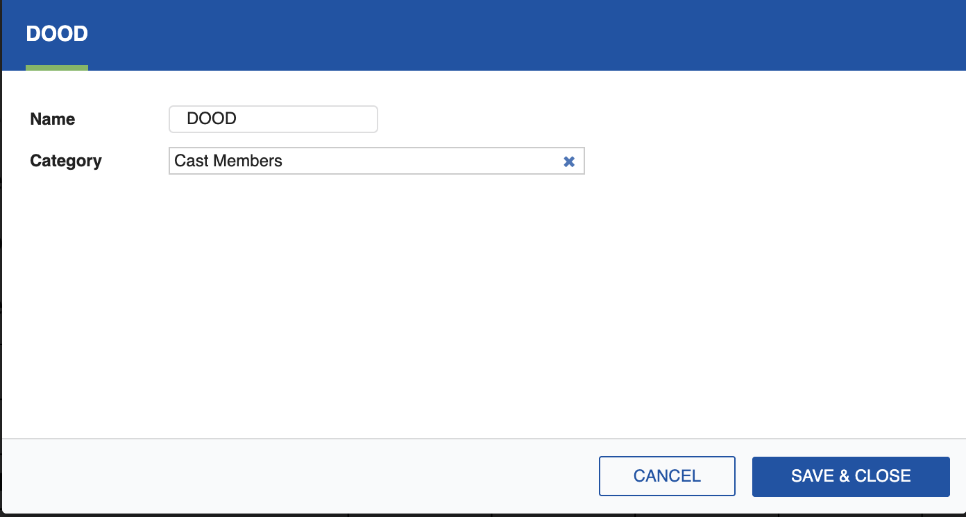 DOOD category selector dialog