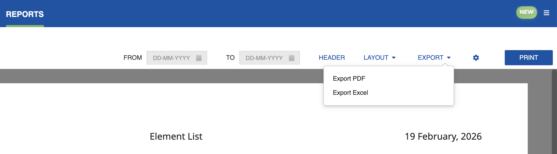 Element List report view