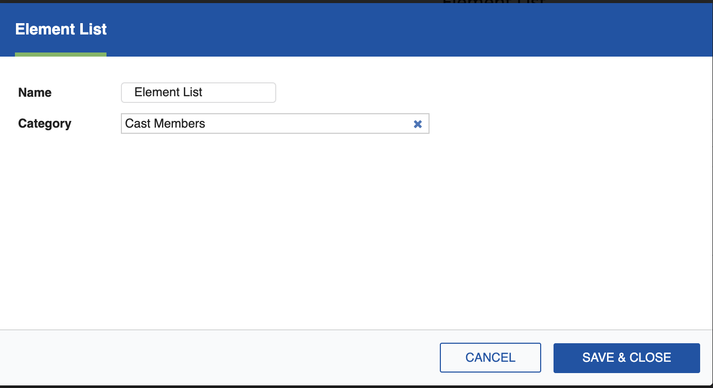 Element List settings dialog