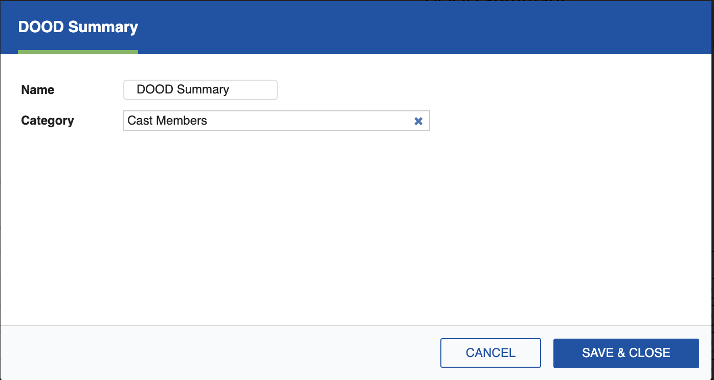 DOOD Summary settings dialog