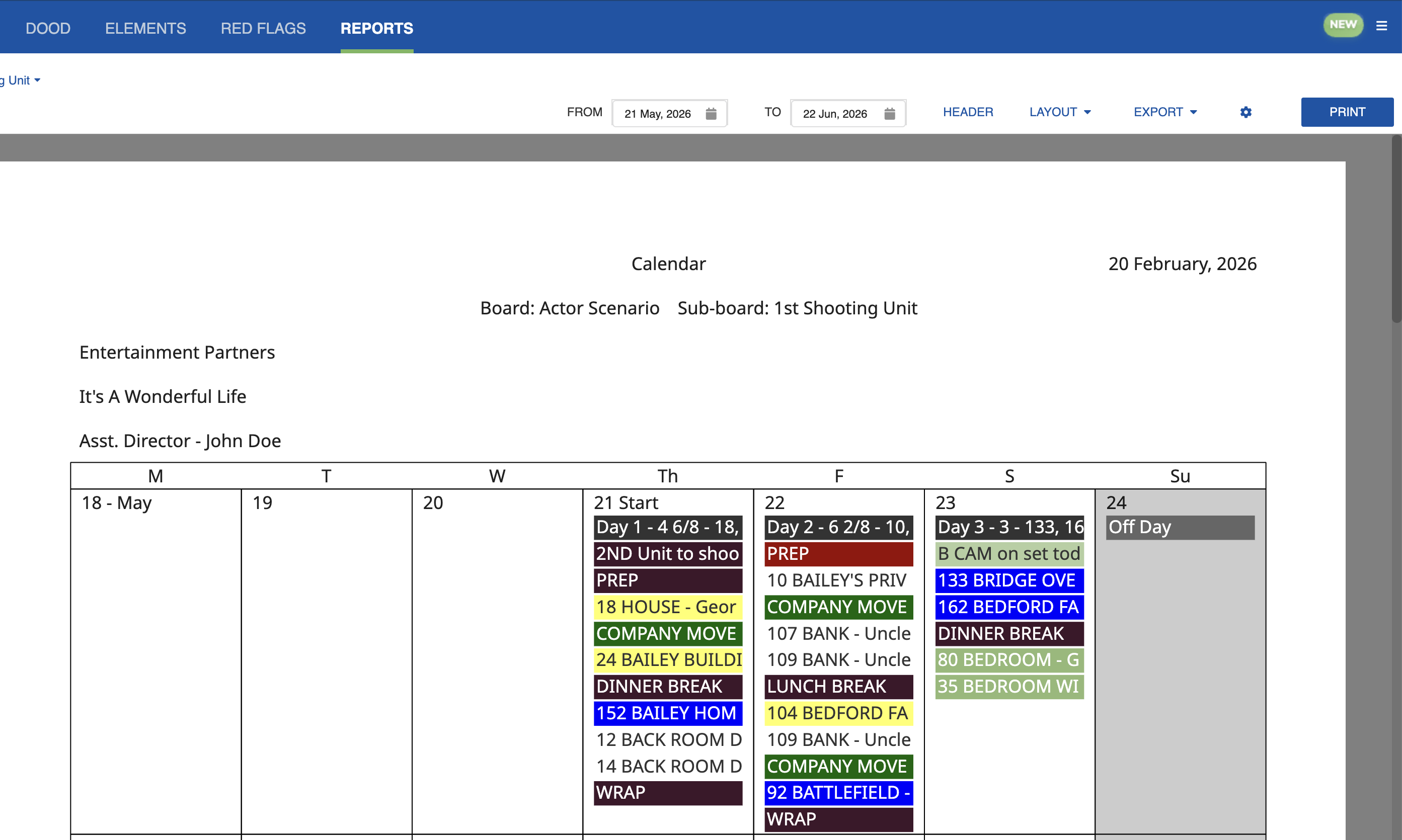Calendar Report view