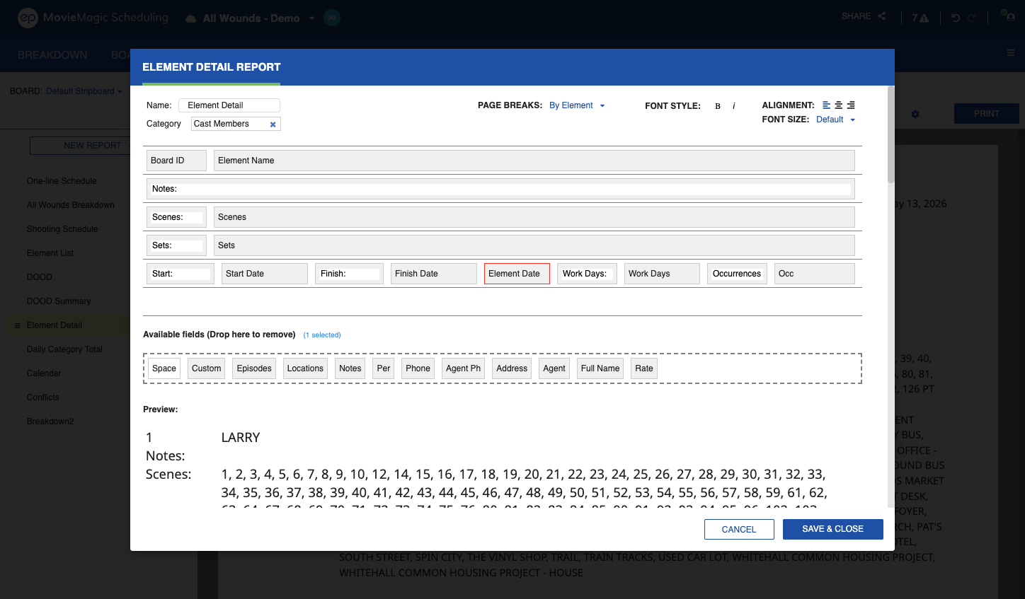Element Detail Report with the Element Date column added