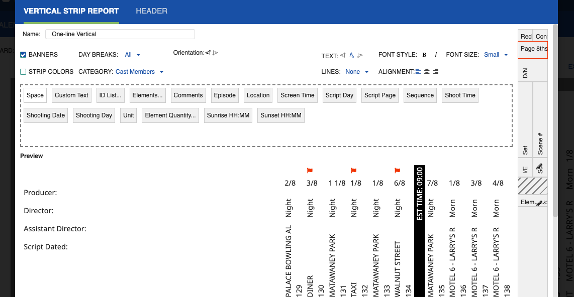 Vertical strip cell with horizontal text direction on the scene number field