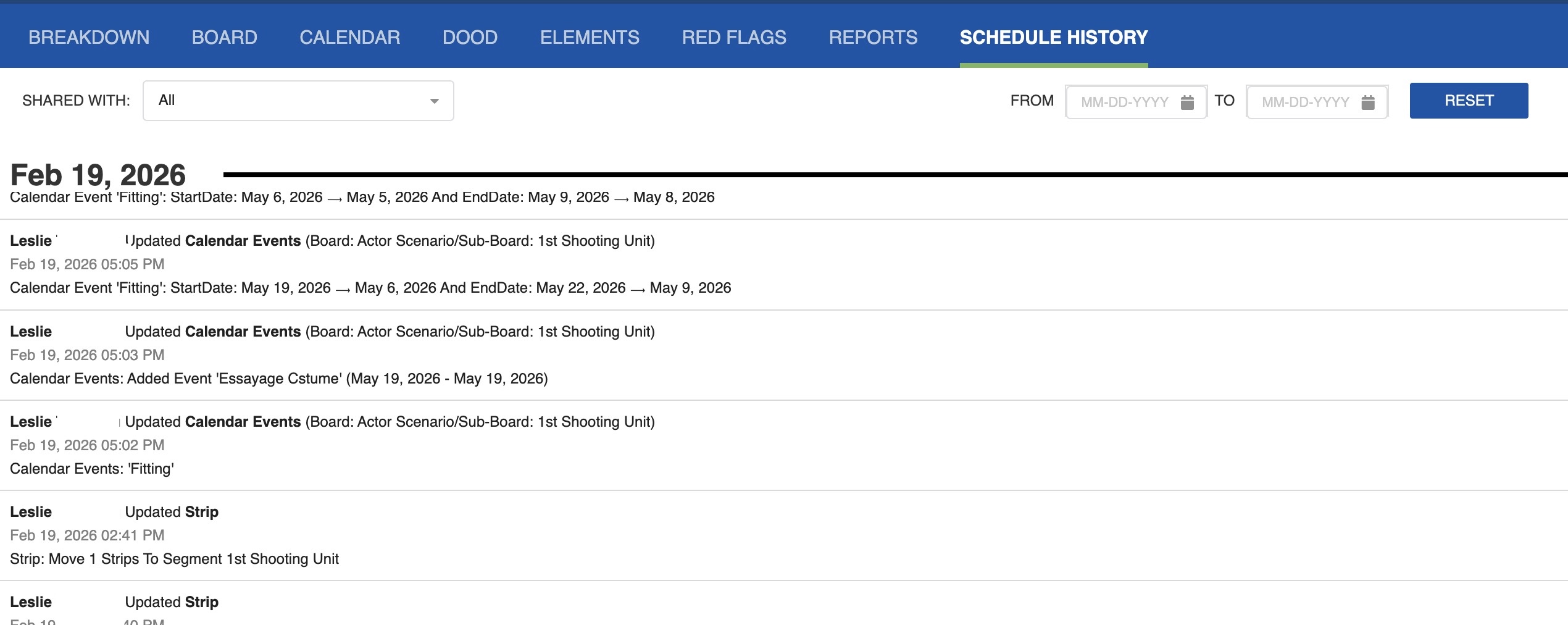 Schedule History tab