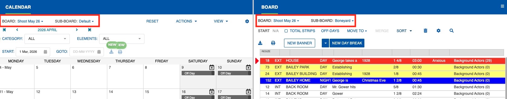 Calendar/Board panels
